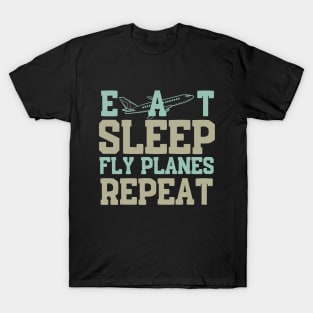 Vintage Eat Sleep Fly Planes Repeat Steward Flight Attendan T-Shirt